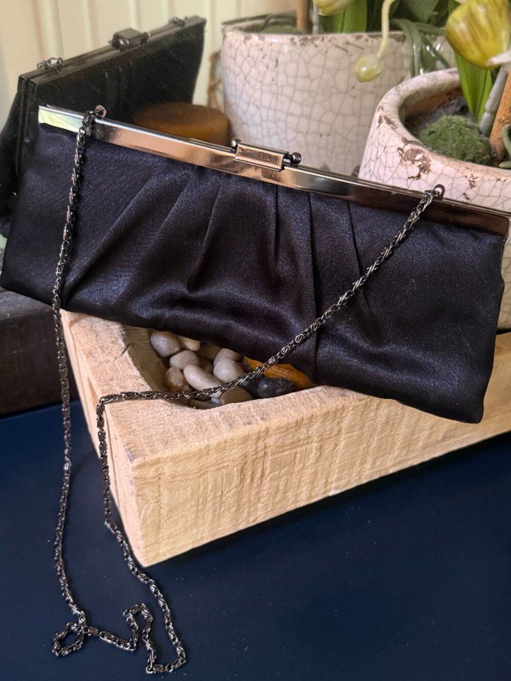 Jessica McClintock Black Satin Clutch